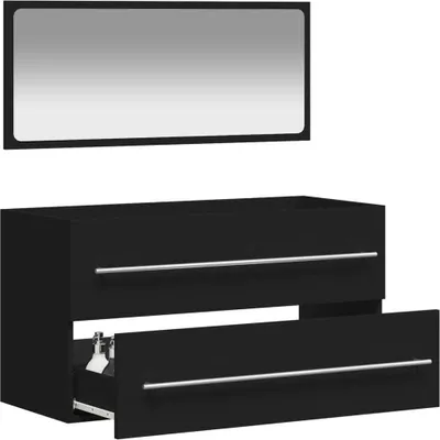 Produktbild von "im Sonderangebot"Badschrank - CLORIS - Badezimmerschrank - schlichte Design - mit Spiegel Schwarz Holzwerkstoff - NeuMöbel7429198