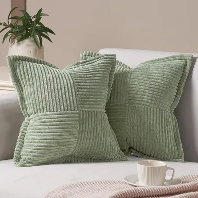 Produktbild von Topfinel Kissenbezug 40x40 grün 2er Set Kordsamt Frühling Kissenbezüge Kissenhülle Dekorative Kissenbezug Sofakissen Couchkissen Dekokissen Deko Kissen für Sofa Wohnzimmer Schlafzimmer