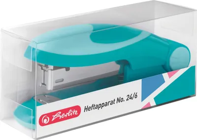 Produktbild von Herlitz 50025435, Türkis, Standard-Clinch, Metall, Kunststoff, Gummi, Oben, 50 Heftklammern, Box