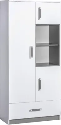 Produktbild von Furniture24 Schrank TRAFIKO 03, Hochschrank mit 3 Türen und Schublade für Jugendzimmer, Kinderzimmer Weiß/Grau