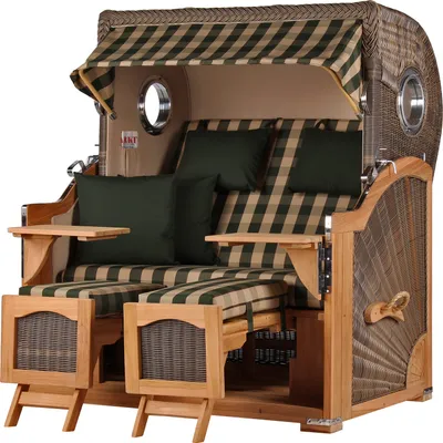 Produktbild von Strandkorb - bene living - Ammersee Grande XL Teak Bullauge - PE grau - Modell 506 - 2,5-Sitzer inkl. Liftersystem