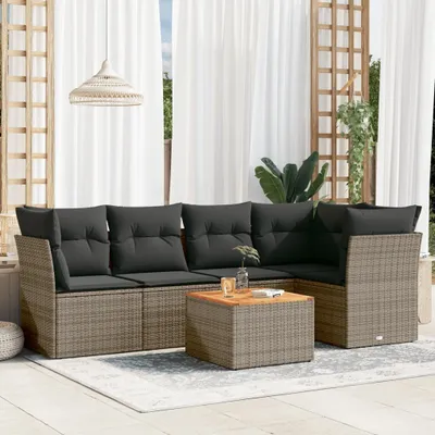 Produktbild von Design 6-tlg. Garten-Sofagarnitur mit Kissen Grau Poly Rattan, Gartenmöbel-Sets 2024 Neu