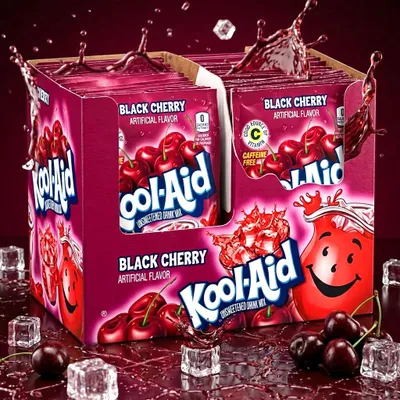 Produktbild von Kool-Aid Black Cherry Getränkepulver Ungesüßt Multipack 48 x 3,6g + Heartforcards Versandschutz
