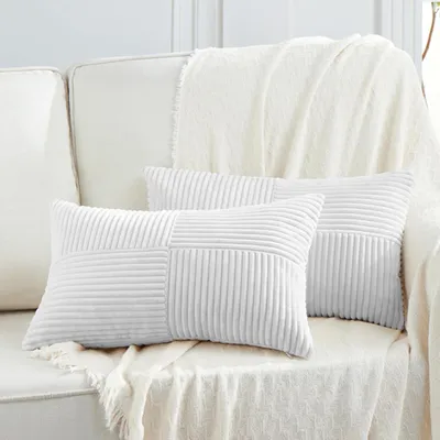 Image de Housses de coussin en velours côtelé, blanc pur, 40x60 cm, lot de 2