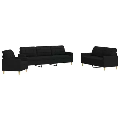 Produktbild von vidaXL 3-tlg. Sofagarnitur Schwarz Stoff