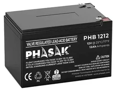 Image de Batterie de plomb-acide Phasak 12V 12Ah pour UPS, serveurs et systèmes de sécurité - Alimentation de secours fiable de haute performance, rechargeable compacte, sûre et durable