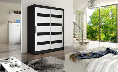 Obrázek produktu pro Moderní prostorná šatní skříň Pablo - šířka 150 cm, černá/bílá