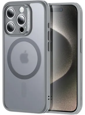 Productafbeelding van Beschermhoes set (5-in-1) voor iPhone 15 Pro Max, doorschijnend mat, met schermbeschermer en camera bescherming, MagSafe, bescherming volgens militaire norm, mat grijs