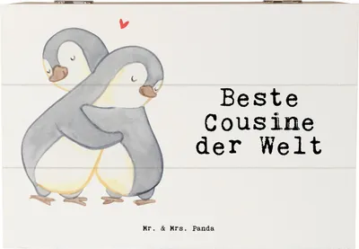 Produktbild von Mr. & Mrs. Panda Box Pinguin Beste Cousine der Welt 22 x 15 cm - Weiß - Geschenk, Cousinchen, Schatzkiste, Truhe, Geschenkidee, Geschenkbox, Familie, Kusine, fotobox