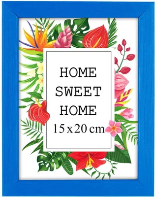 Obrázok produktu pre MG Design, modrý rám na obrázky, 15 x 20 cm – vyrobený z prírodného dreva s akrylsklom, určený na zavesenie aj na postavenie, vhodný na fotografie, plagáty a puzzle