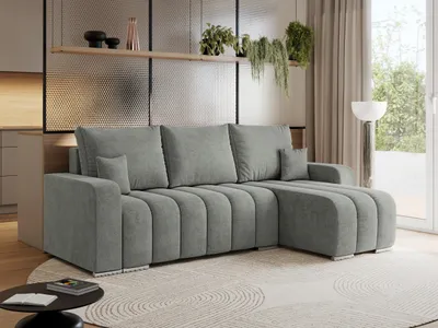 Produktbild von MKS MEBLE Sofa mit Schlaffunktion - Ecksofa mit Schlaffunktion und Bettkasten - Sofa 3 Sitzer - Schlafsofa - Couch - Schlafsofa mit Bettkasten - Kirasso L - Grau Stukture