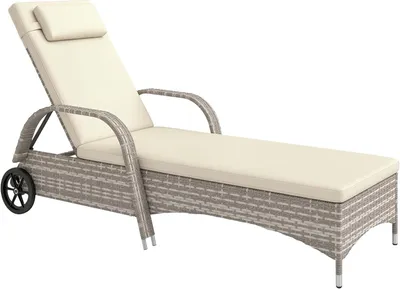 Image de Fauteuil en résine tressée, avec matelas épais, roulettes et dossier réglable, idéal pour le jardin et le balcon