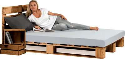 Produktbild von sunnypillow 160x200 cm Palettenbett mit Kopfteil Eiche Massivholzbett Bett aus Paletten Palettenmöbel Fichte europalette Fichte Eiche 80 90 100 120 140 160 180 200 220 240 x 200cm