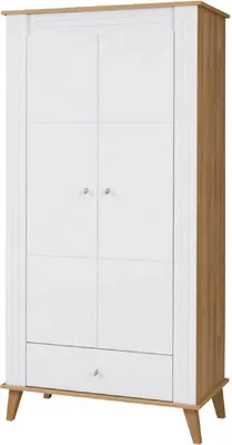 Produktbild von Kleiderschrank | 2 Drehtüren | 1 Schublade | 1 Fach | mit Kleiderstange | 94 cm breit | Farbe: Eiche / Weiß