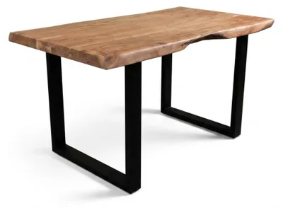Produktbild von Baumkantentisch Cali 160 x 85 cm, Akazienholz massiv naturfarben, 50 mm Tischplatte, Esstisch mit U-Metallgestell Schwarz, Industrial-Design