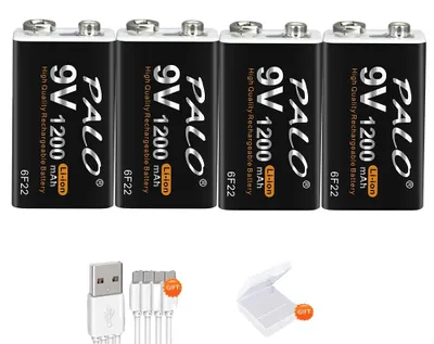 Imagen del producto de Batería recargable, 9V, con una capacidad de 1200mAh, paquete de 4 baterías