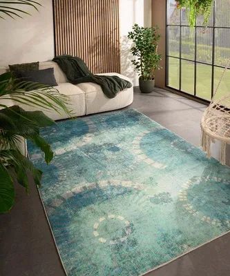 Image de Tapis d'intérieur et d'extérieur Unyqoos® Valenca Aria – Vert menthe, 120x160 cm, lavable, avec une structure 3D unique, idéal pour balcon, terrasse et salon