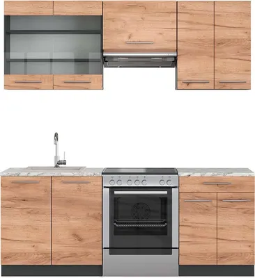 Produktbild von Küchenzeile Vicco Fame-Line Goldkraft Eiche/Anthrazit 200 cm , AP Marmor, Model 42193