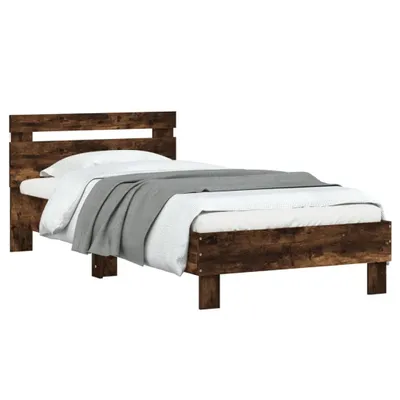 Produktbild von Bettgestell moderne - mit Kopfteil - und LED-Leuchten Räuchereiche - 90x200cm - Polsterbett CC30071