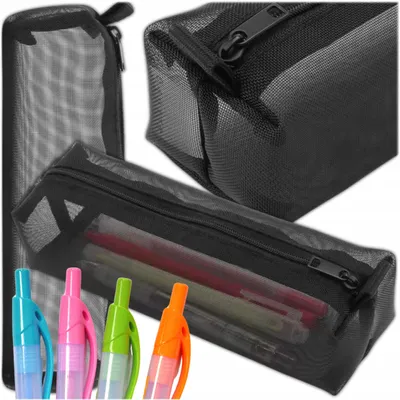 Immagine prodotto di KRUMAD Astuccio trasparente con rete, astuccio per penne per ragazzi per la scuola, pratico contenitore per penne e accessori, nero