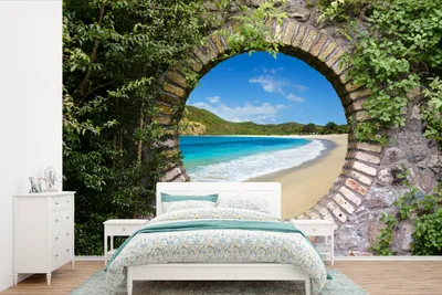 Produktbild von MuchoWow® Fototapete für Wohnzimmer oder Schlafzimmer Wandtapete Vinyl Motivtapete Strand - Meer - Blick - 390x260 cm - Papiertapete