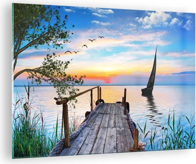 Produktbild von Bilder auf glas - Brücke See - 70x50cm - Glasbilder - Wandbilder - Bilder - Kunstdruck - zum Aufhängen bereit - Wanddekoration aus Glas - Glas Bilder - Wandbild auf Glas - Einteilig - GAA70x50-4115