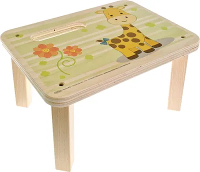 Produktbild von Kinderfußbank aus Holz mit Motiv Giraffe Emil und Blumen BxHxT 33x17,5x24,5cm NEU