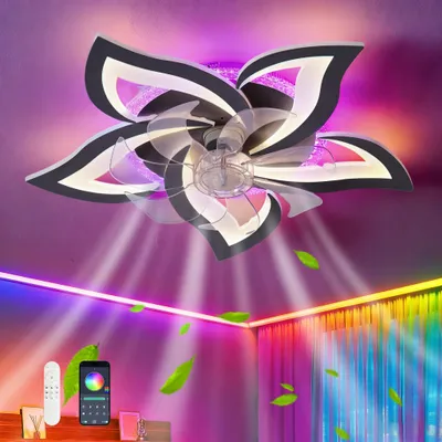 Imagen del producto de Ventilador de techo con cambio de color RGB, 6 velocidades, iluminación LED regulable y silenciosa