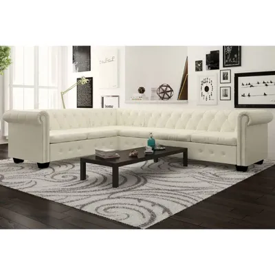 Immagine prodotto di The Living Store Divano angolare Chesterfield 6 posti in ecopelle bianco