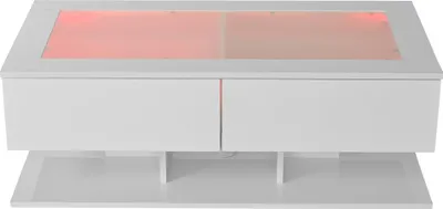Produktbild von MODFU Hochglanz-Couchtisch mit LED,Wohnzimmertisch Weiß Sofatisch mit 2 Schubladen,Kaffeetisch mit Glasplatte