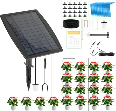 Zdjęcie produktu dla System nawadniania TolleTour Solar – automatyczny system nawadniania kropelkowego do ogrodu z 12 trybami czasowymi + wąż o długości 20 m do roślin ogrodowych i balkonowych