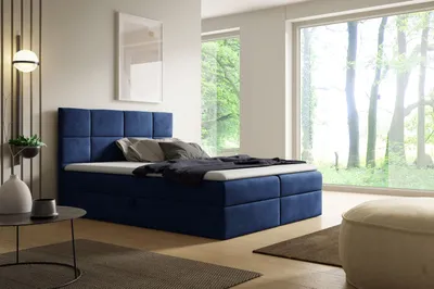 Obrázek produktu pro Kontinentální postel 200x200 DINARA s úložným prostorem - tmavě modrá + topper