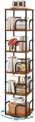Drehbares Bücherregal 5 Ebenen, Standregal für Kinder, braun