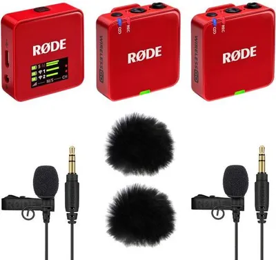 Image de Rode Wireless GO Gen 3 Rouge avec 2x Lavalier GO et 2x WS05