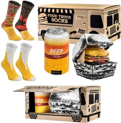 Produktbild von Rainbow Socks Socken Imbisswagen 3 Paar FoodTruck Burger Bier Fastfood-Liebhaber Gr.36-40