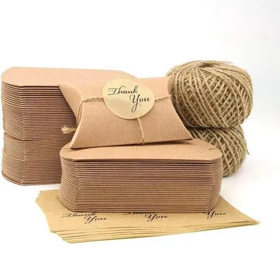 Produktbild von Famanu Geschenkdosen 120 Stück - Braune Papier Geschenkboxen mit Dankstickern