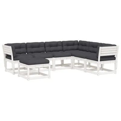 Produktbild von 7-tlg. Garten-Lounge-Set mit Kissen Weiß Massivholz Kiefer