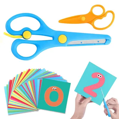Produktbild von Kinderschere Set für Kinder ab 3 Jahre, Bastelschere mit 40 bunten Papiermustern, ergonomisch, Sicherheitsschere