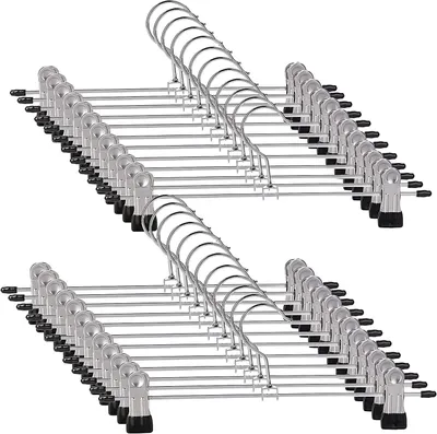 Image de Cintres métalliques pour pantalons - Avec pinces antidérapantes - Pour pantalons, jupes, chaussettes et sous-vêtements - 30 cm - Lot de 10