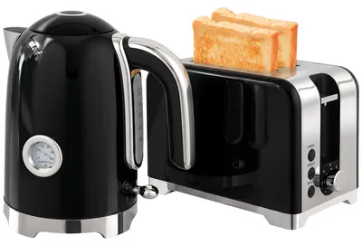 Produktbild von HOMCOM Wasserkocher-Toaster-Set mit Thermometer, Krümelschublade, Schwarz