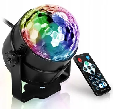 Obrázek produktu pro LED disco koule RGB, 7 barev, dálkové ovládání (IR), stroboskopická světelná efektová lampa pro párty