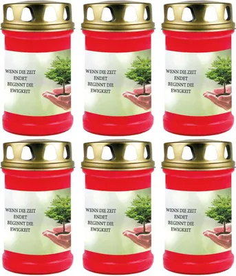 Produktbild von Grabkerze Rot 6er Pack, Brenndauer: 48 Stunden ( je Kerze ), Motiv: Baum