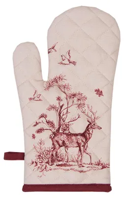 Produktbild von Clayre & Eef Ofenhandschuh 18x30 cm Weiß Rosa Baumwolle Rentier
