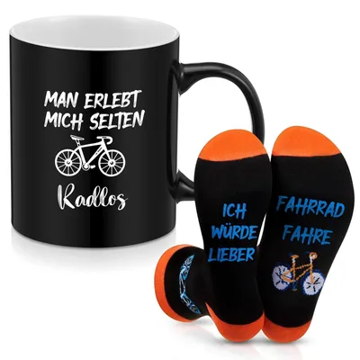 Immagine prodotto di Solidchoice - Set regalo per biciclette, con tazza, calzini divertenti e biglietto d'auguri