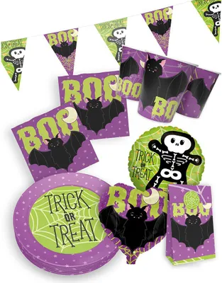 Produktbild von Halloween Partyset Motiv 2 – 6-teilig mit Tellern, Bechern, Servietten, Ballons
