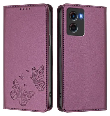 Produktbild von Lederhülle für Motorola Moto G05, Schmetterling Prägung Leder Brieftasche Schutzhülle mit Ständer Lila