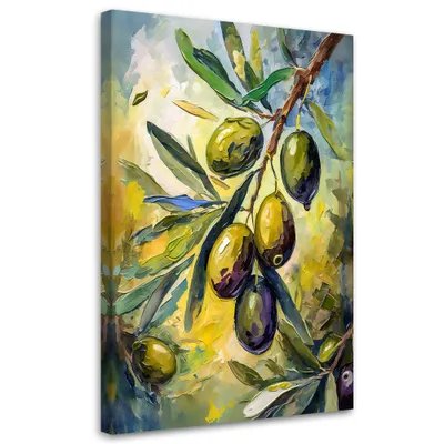 Produktbild von Leinwandbild Oliven Acryl handbemalt 60x90 Feeby Grün bild für die wand bereit zum aufhängen