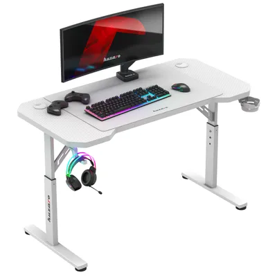 Produktbild von Huzaro Hero 2.6 | Gaming Tisch Schreibtisch | 120x60cm | Inklusive Mauspad | 3 Höhen | Kopfhörerhaken Getränkehalter | Kabeldurchführung | Weiß