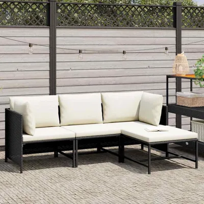 Immagine prodotto di set di divani da giardino 4 pezzi con cuscini in poly rattan nero