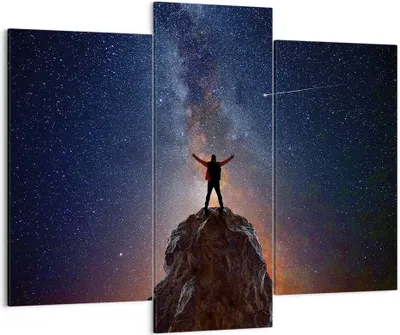 Produktbild von Bild auf Leinwand - Leinwandbild - 3 Teile - Kosmos Maßstab Mensch - 130x100cm - Wand Bild - Wanddeko - Wandbilder - Leinwanddruck - Bilder - Wanddekoration - Leinwand bilder - CB130x100-4786